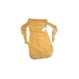 Ronny Kobo Eidis‎ Dress Off Shoulder Ruched Long Sleeve Yellow Glow Size L